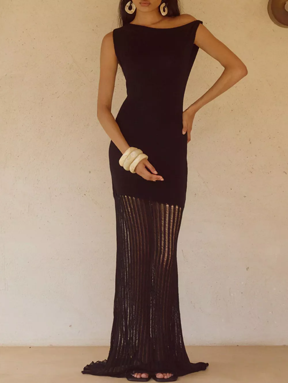 One-Shoulder Fringe Maxi Dress, image 6