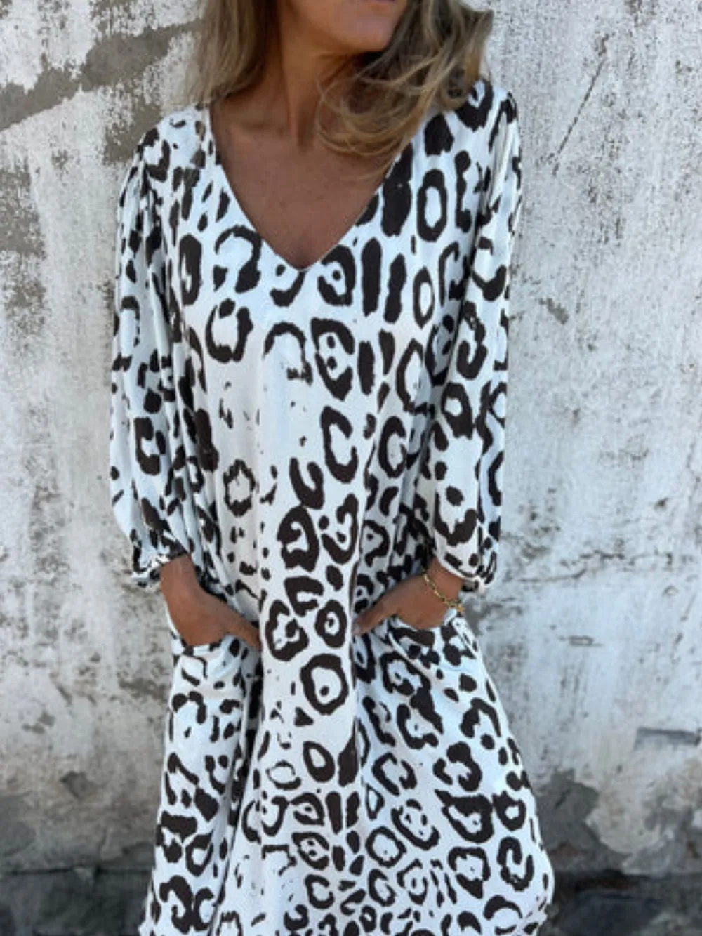 Full Size Printed V-Neck Dress with Pockets Plus Size, image 34