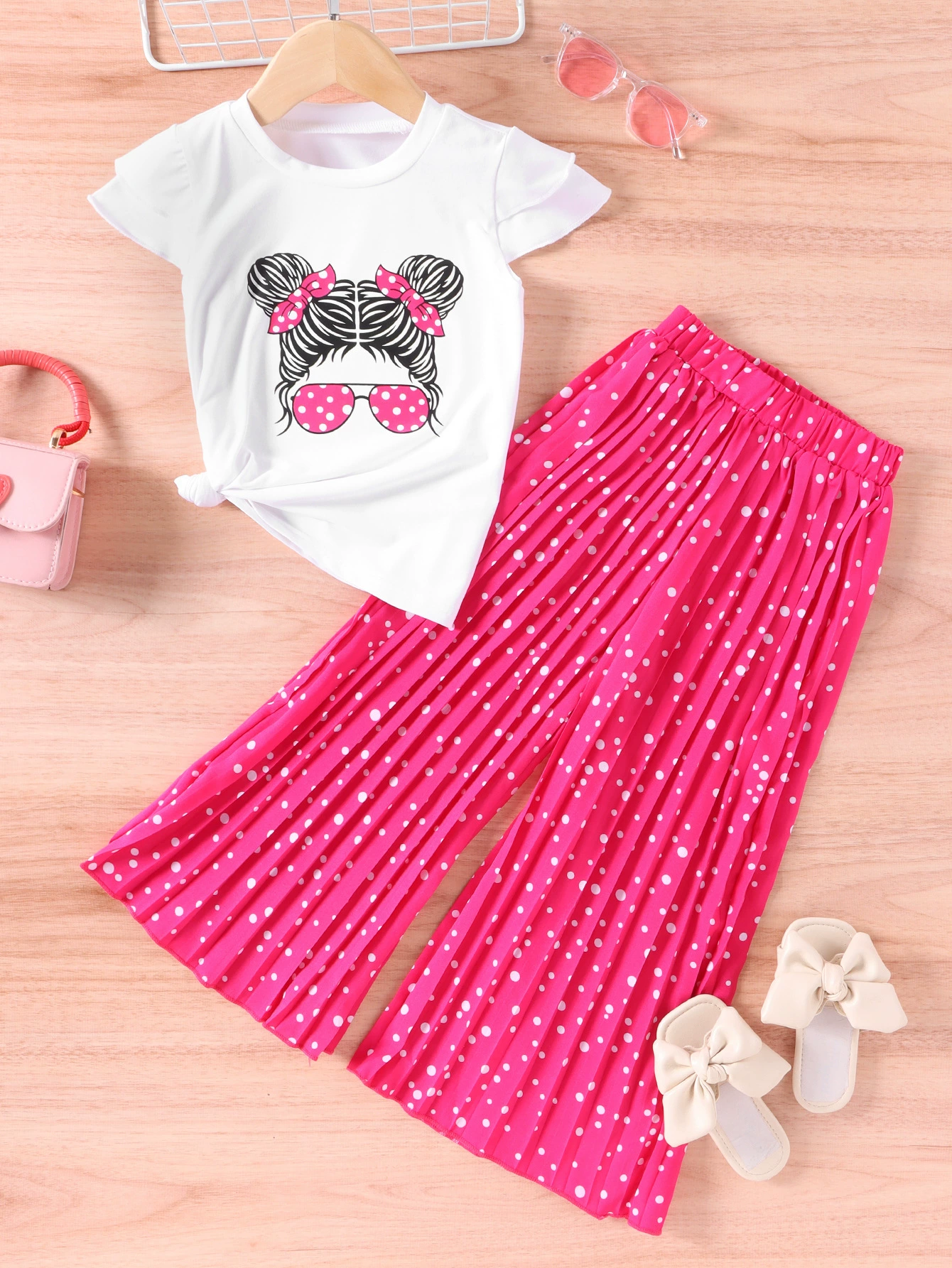 Children's Graphic Tee & Polka Dot Pleated Pants Set