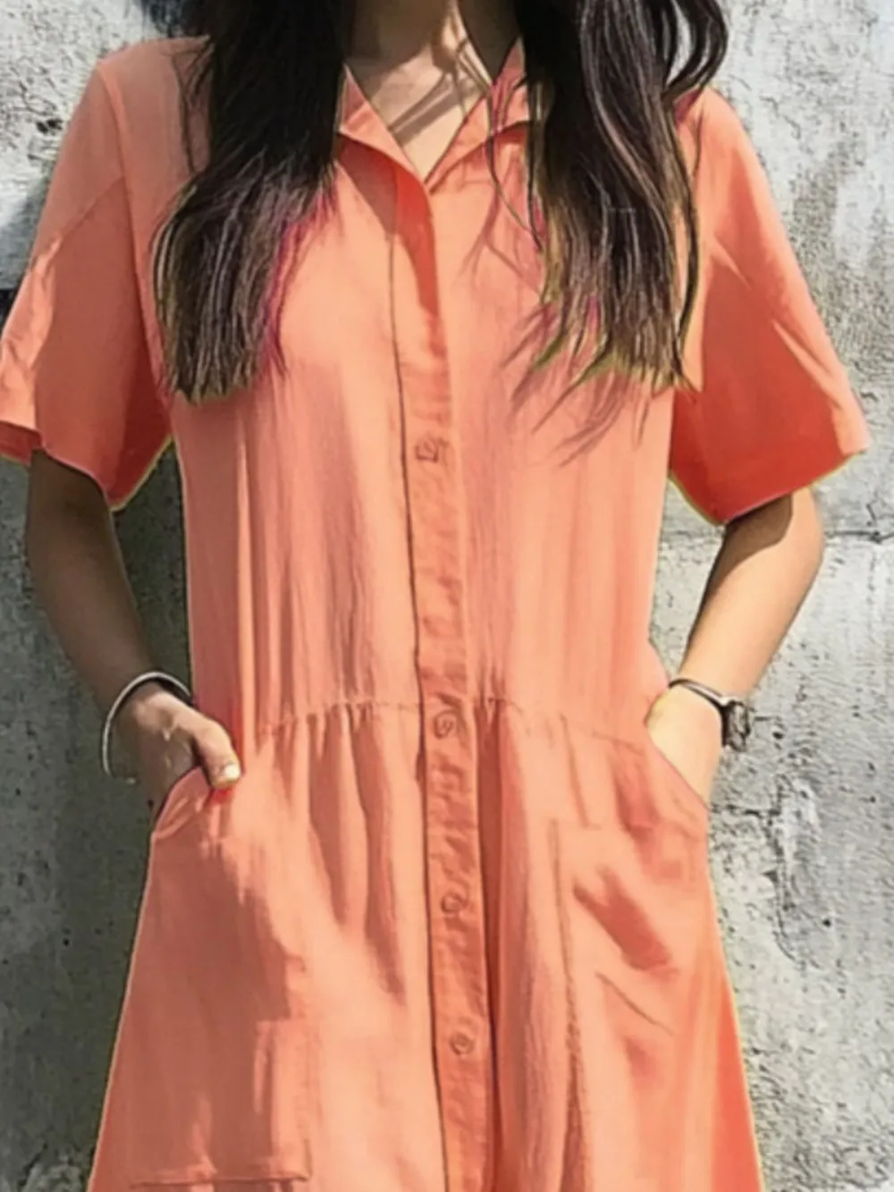 Button Front Short Sleeve Midi Dress, image 9