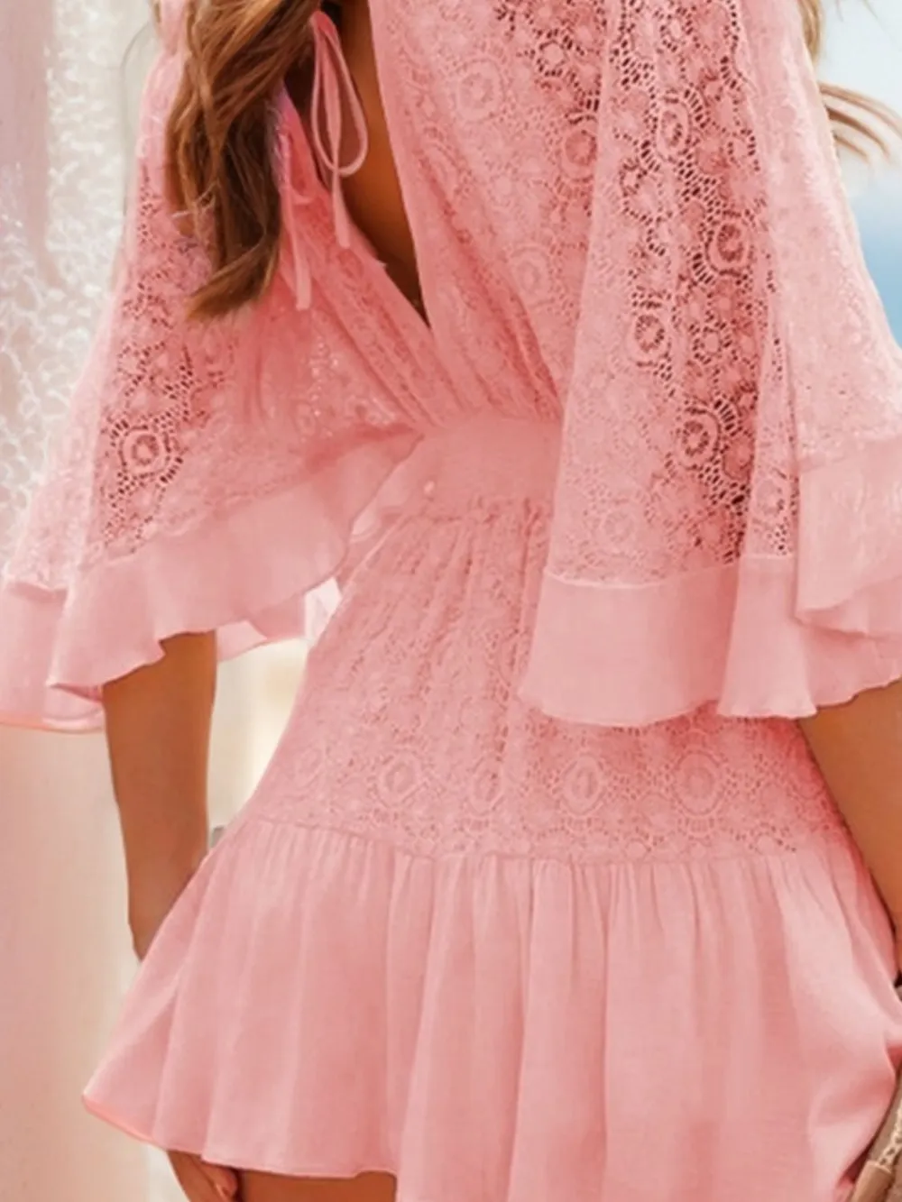 Ruffle Hem Tie Back Lace Mini Dress, image 12