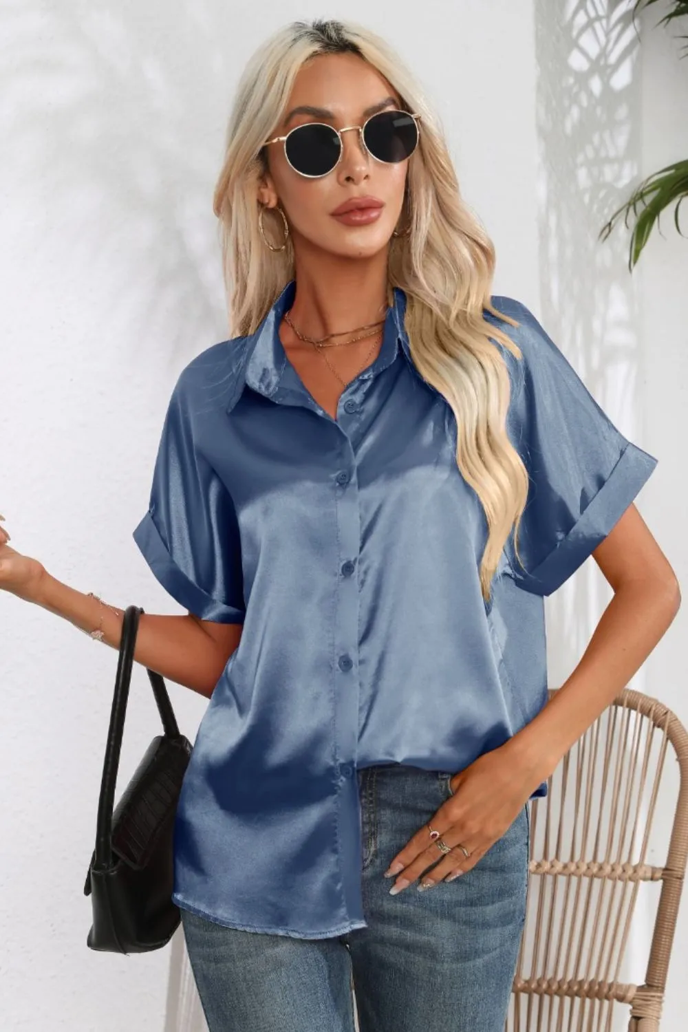 Collared Neck Short Sleeve Shirt, image 11