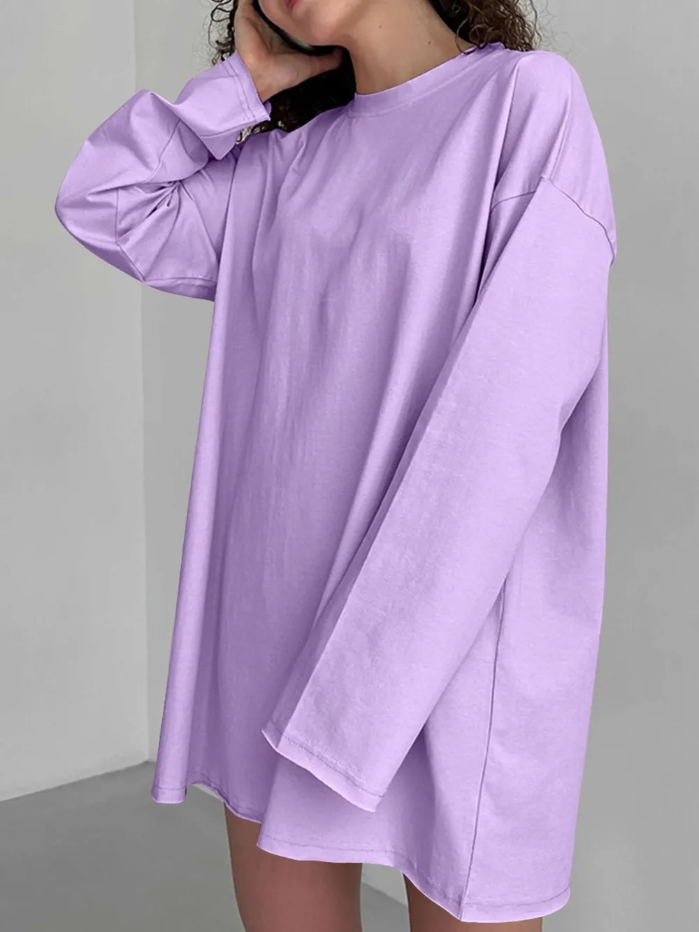 Round Neck Long Sleeve Oversized T-Shirt, image 22