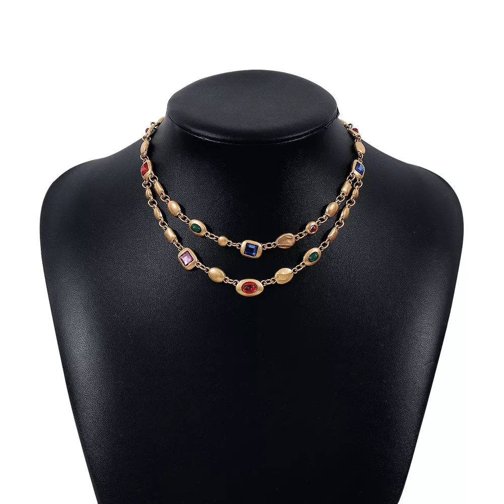 Vintage Multi-Gemstone Double Layered Necklace, image 10