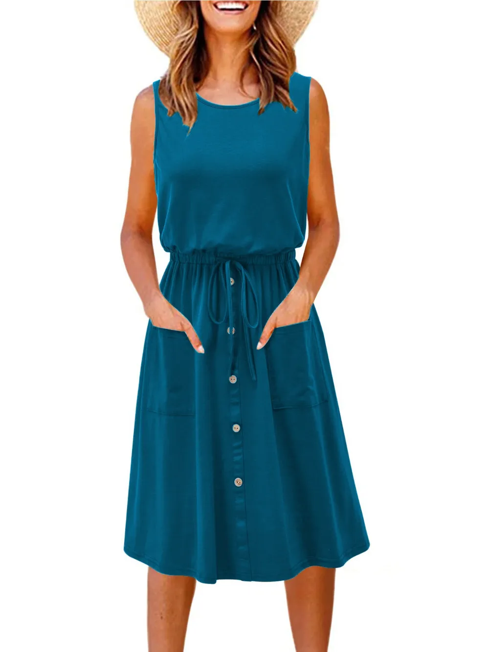 Full Size Round Neck Sleeveless Tank Dress Plus Size, image 16