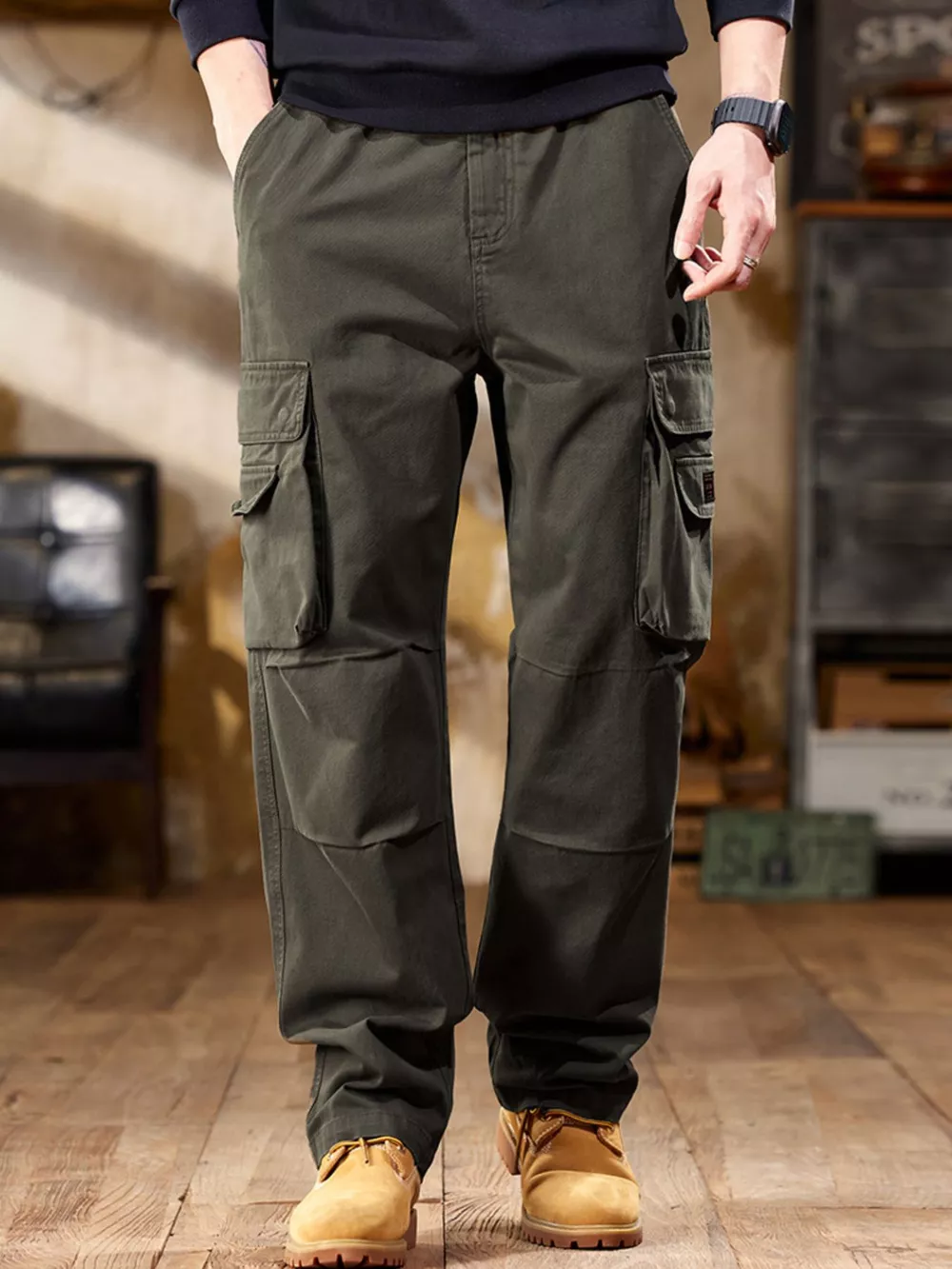 Men's Full Size Elastic Waist Cargo Pants Plus Size, image 7