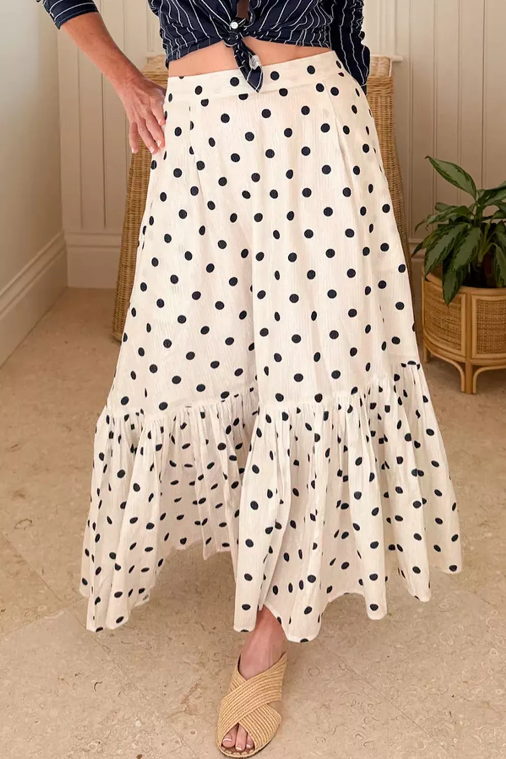 Polka Dot Ruffled Slit Maxi Skirt, image 9