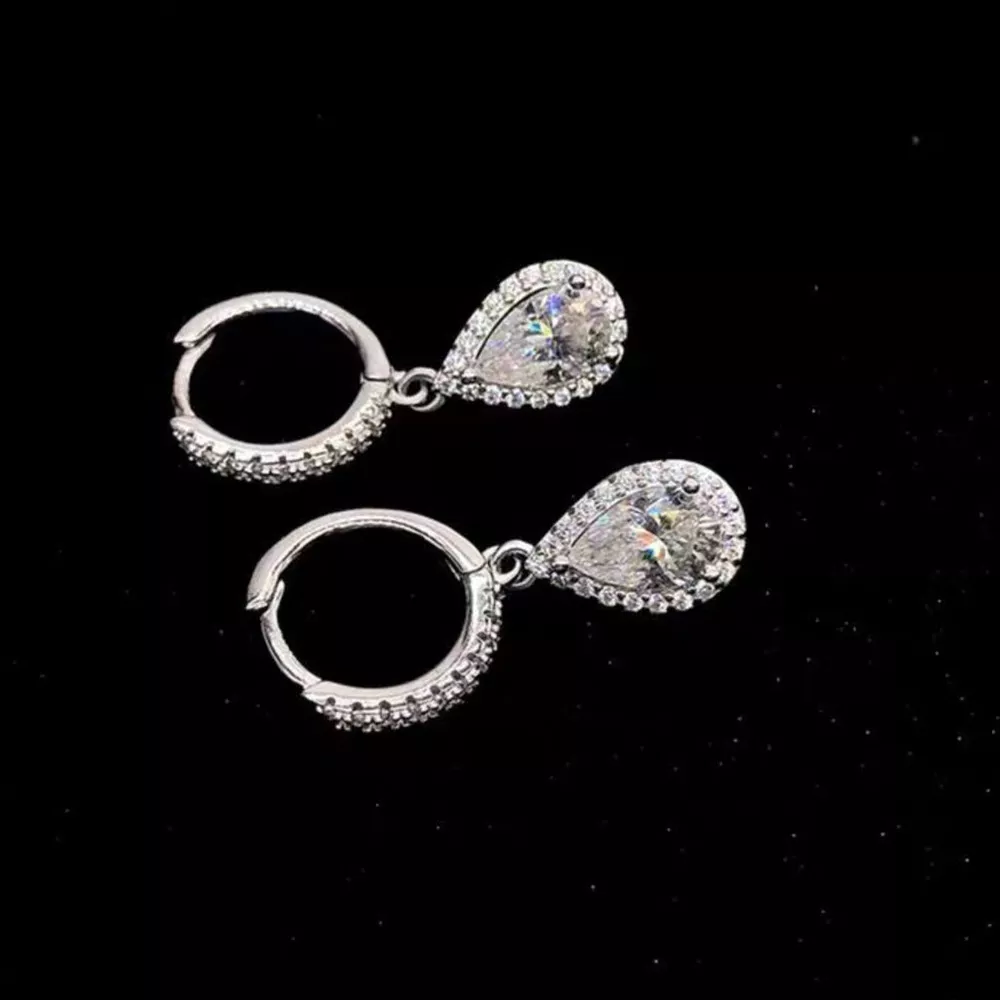 1 Carat 925 Sterling Silver Moissanite Hoop Teardrop Earrings, image 6