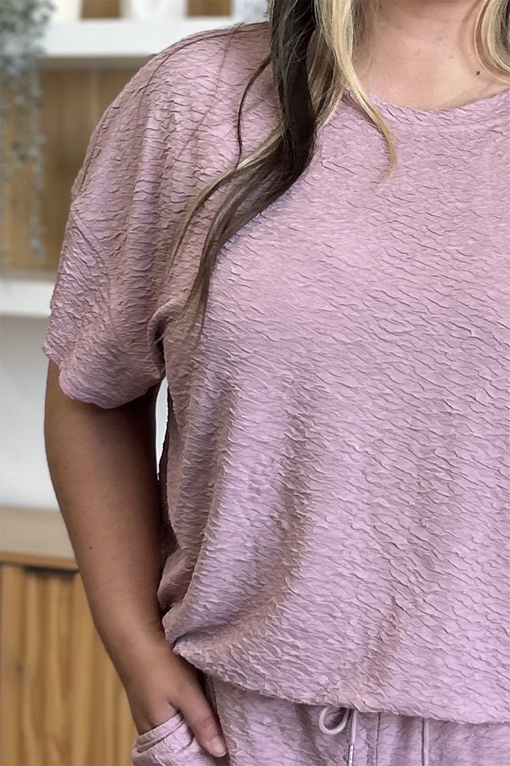 Full Size Texture Short Sleeve Top and Pants Set, image 13