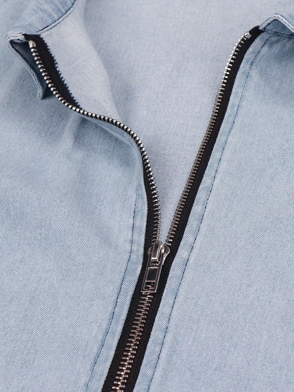 Zip Front Short Sleeve Denim Dress, image 24