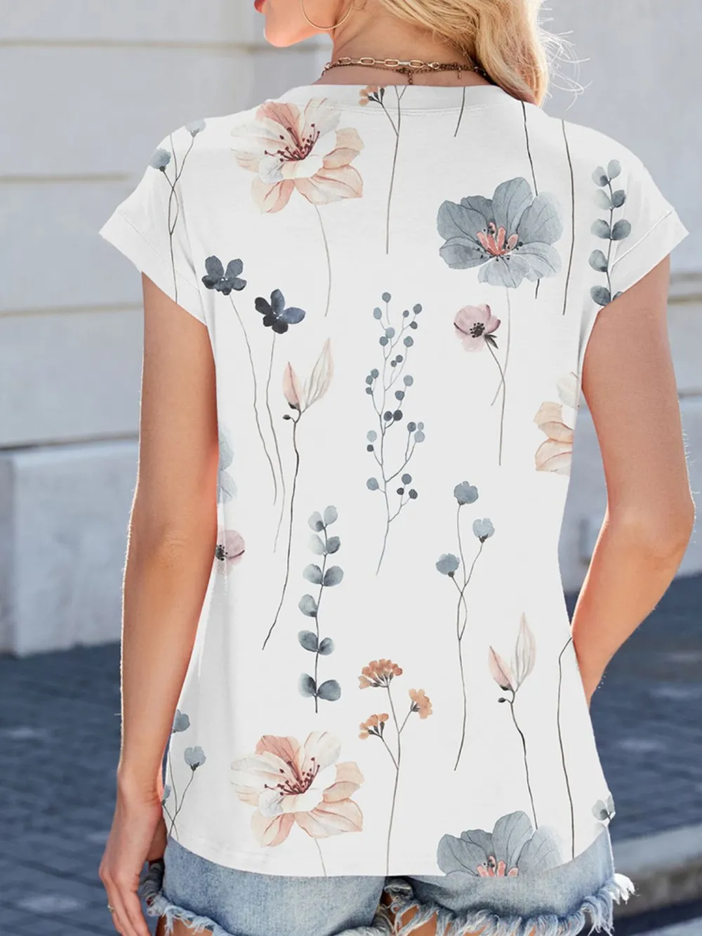Printed Round Neck Cap Sleeve Top, image 27