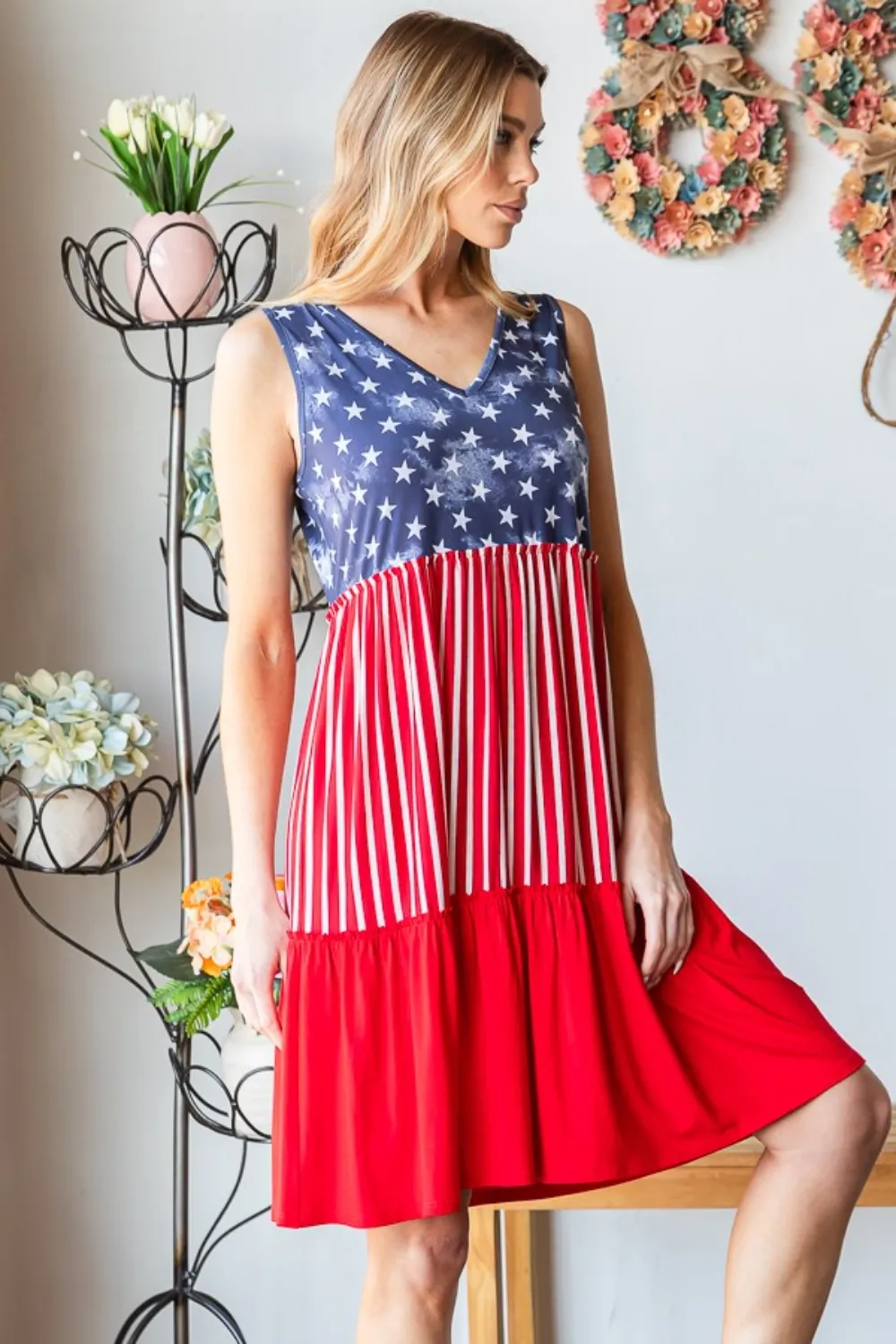 Full Size US Flag Theme Contrast Tank Dress, image 7