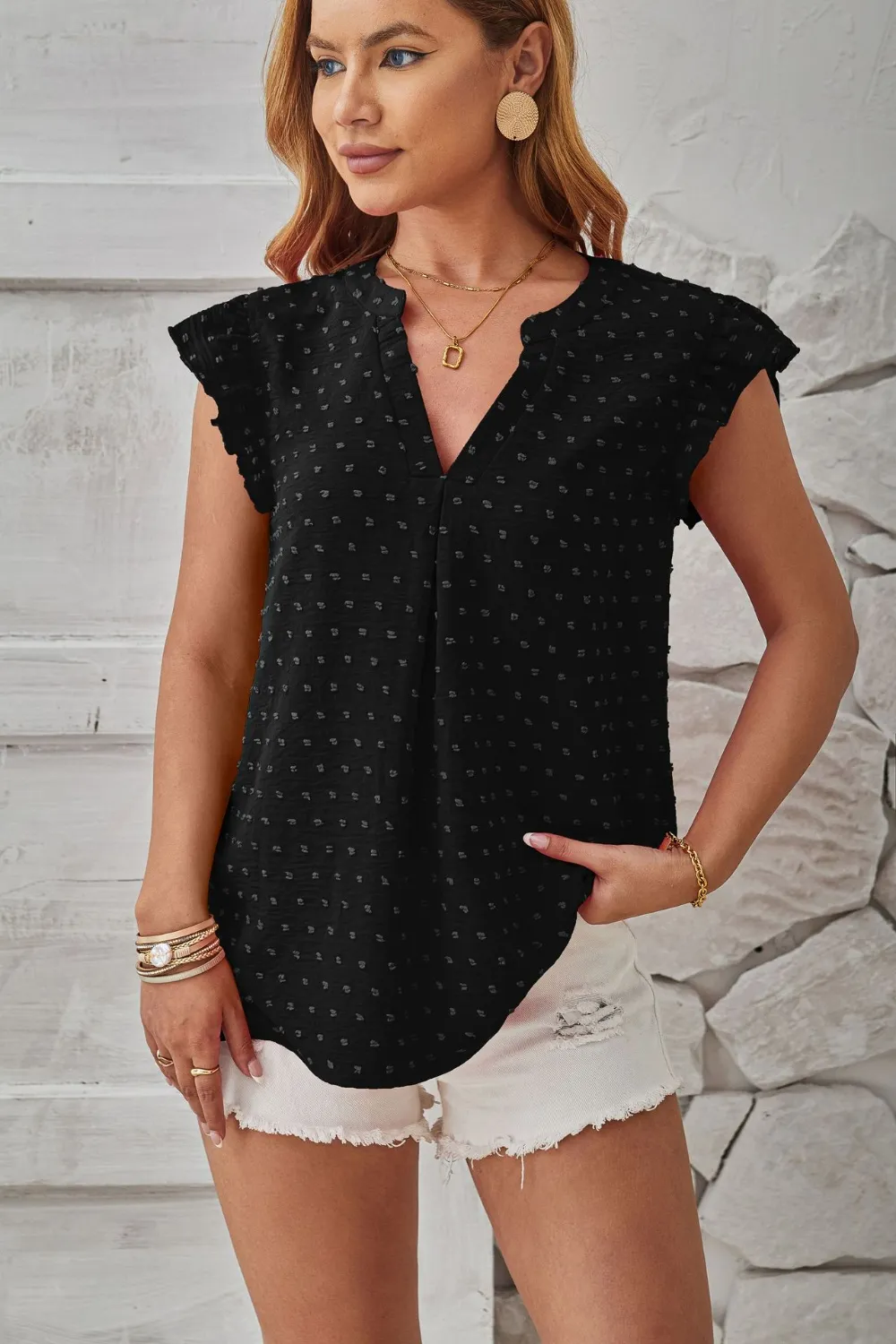 Swiss Dot Ruffled Cap Sleeve T-Shirt, image 7