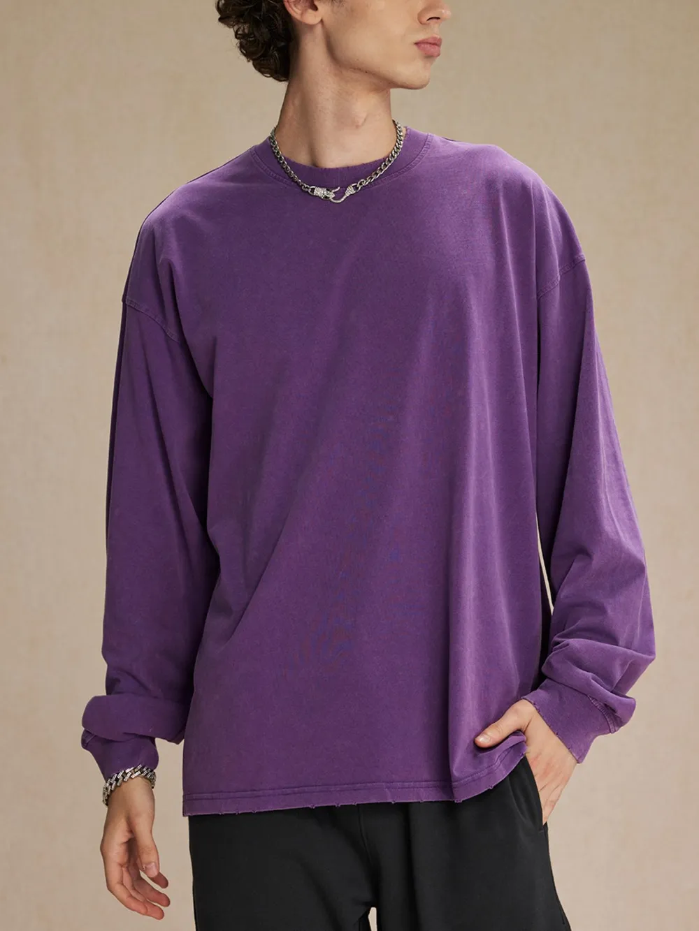 Men's Oversized Washed Round Neck T-Shirt, image 6