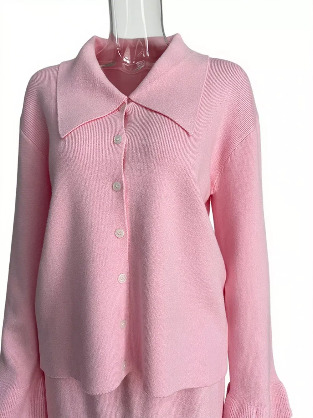 Button Down Long Sleeve Cardigan and Skirt Knit Set, image 19