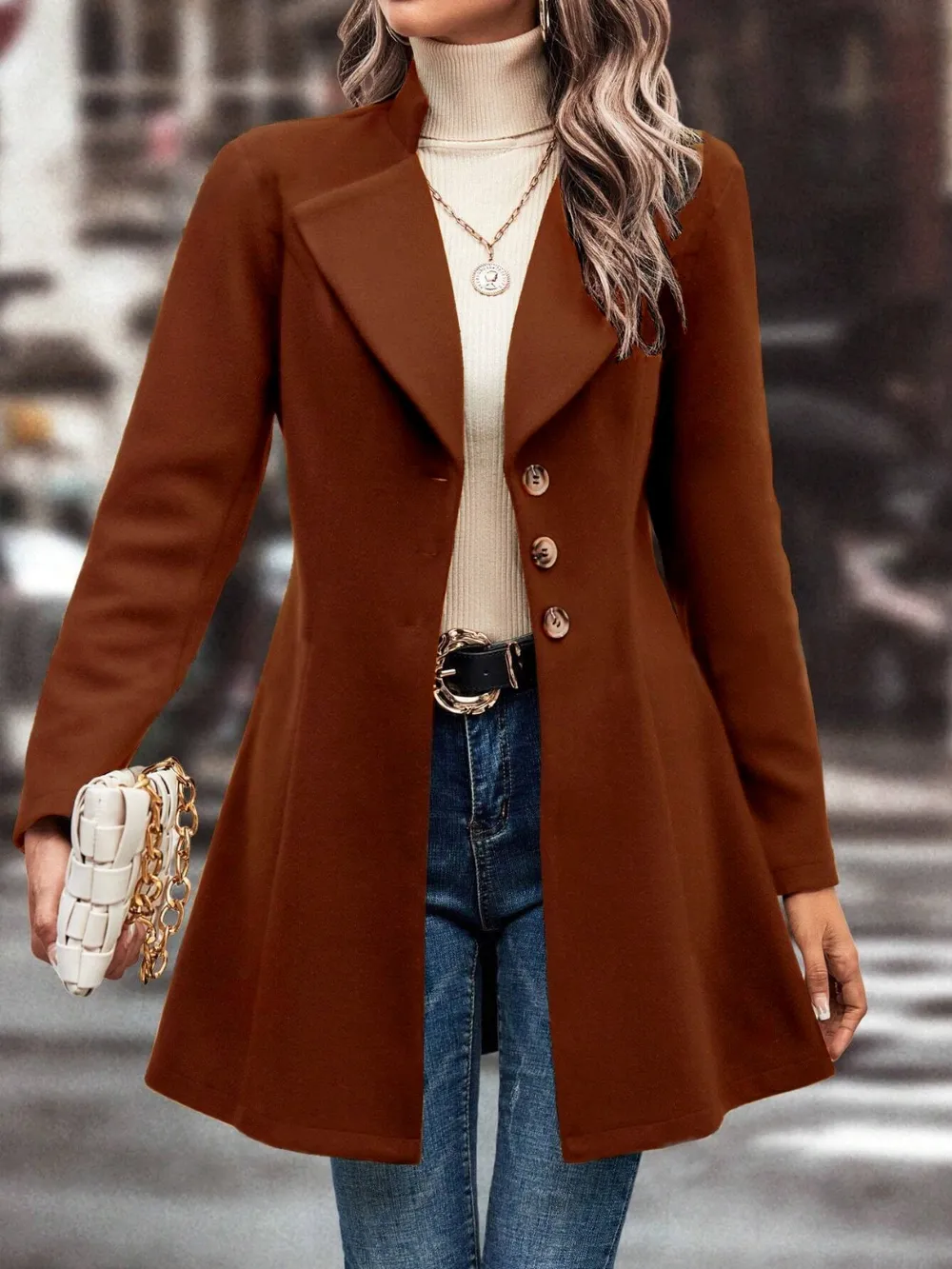 Collared Neck Long Sleeve Longline Coat, image 6