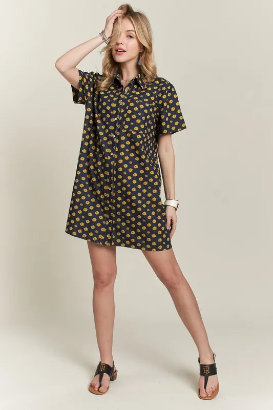 Floral Button-Up Mini Denim Dress, image 7
