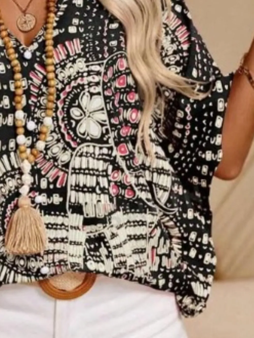 Printed V-Neck Half Sleeve Top, image 17