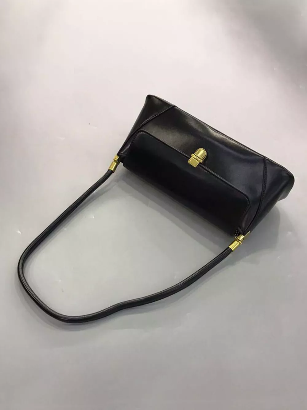 Leather Shoulder Bag with Golden Clasp
