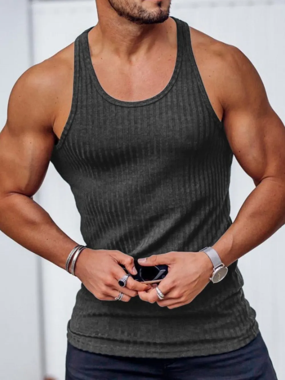 Men's Plus Size Round Neck Tank, image 3