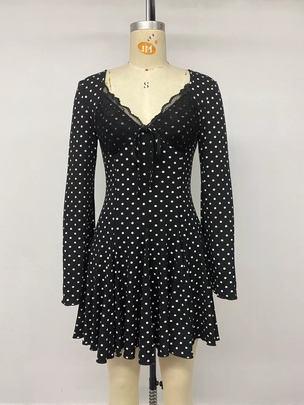 Polka Dot Lace Trimmed V-Neck Mini Dress, image 11