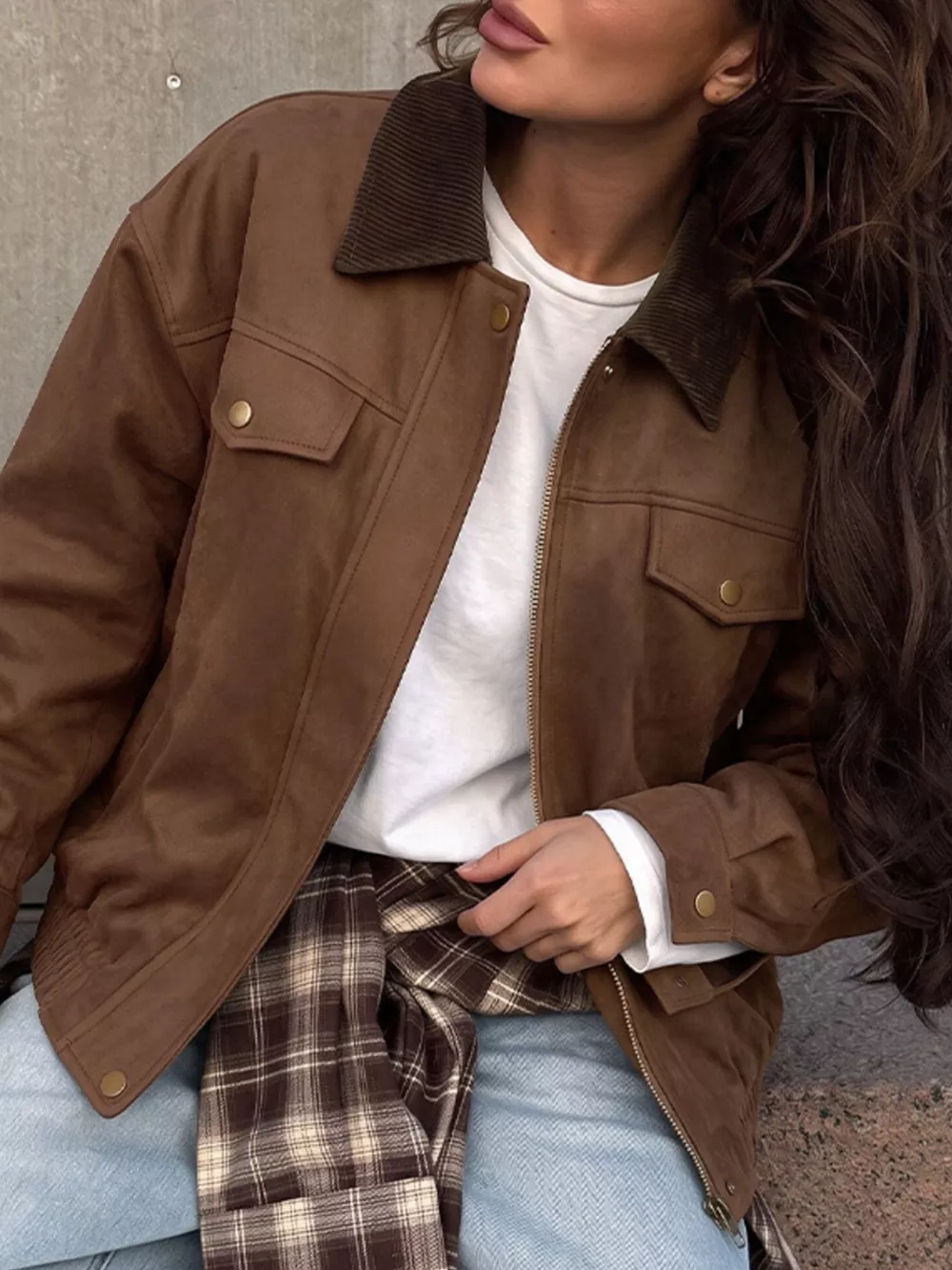 Corduroy Collar Zip-Up Jacket, image 5
