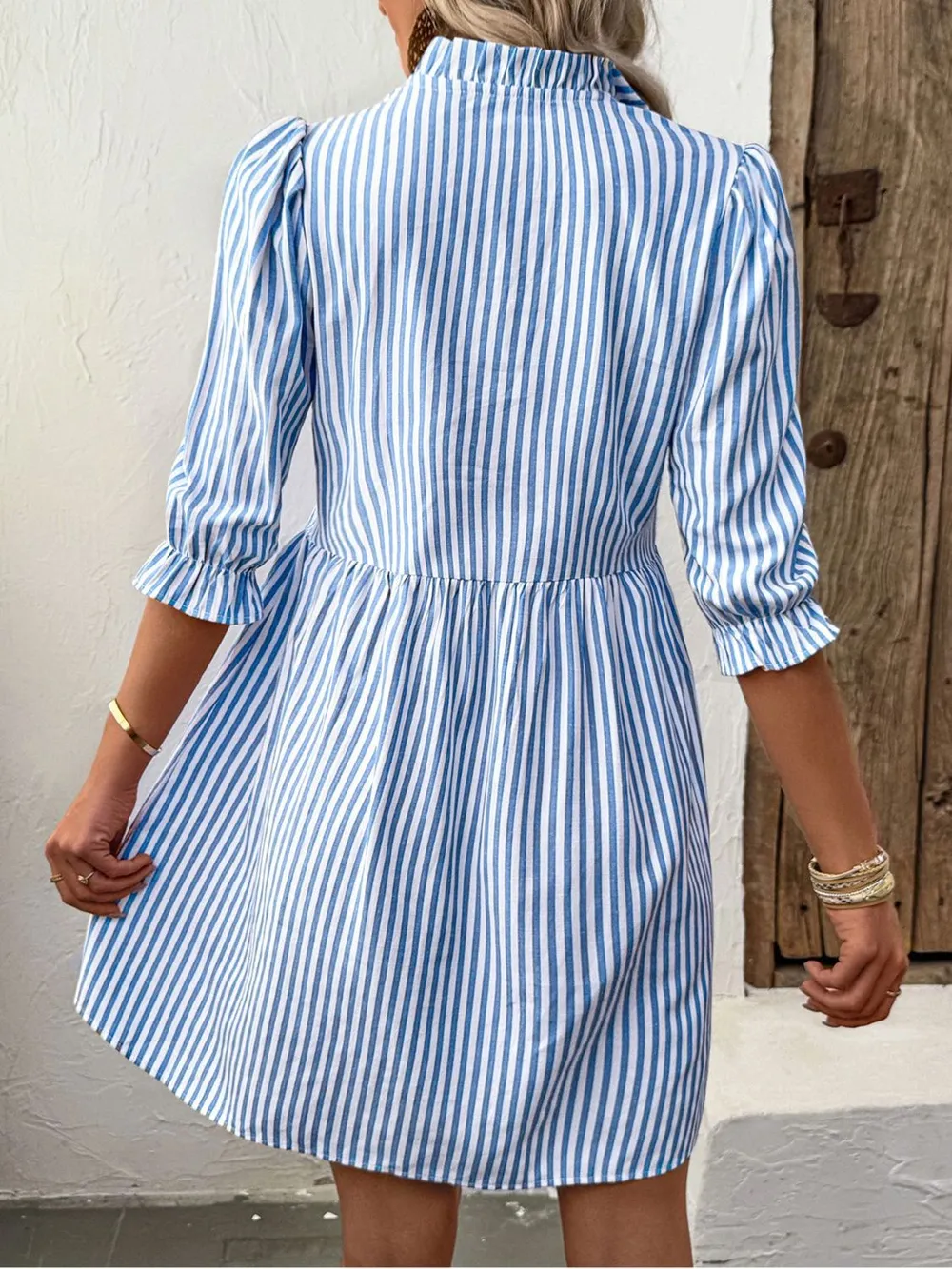 Striped Half Sleeve Mini Shirt Dress, image 8