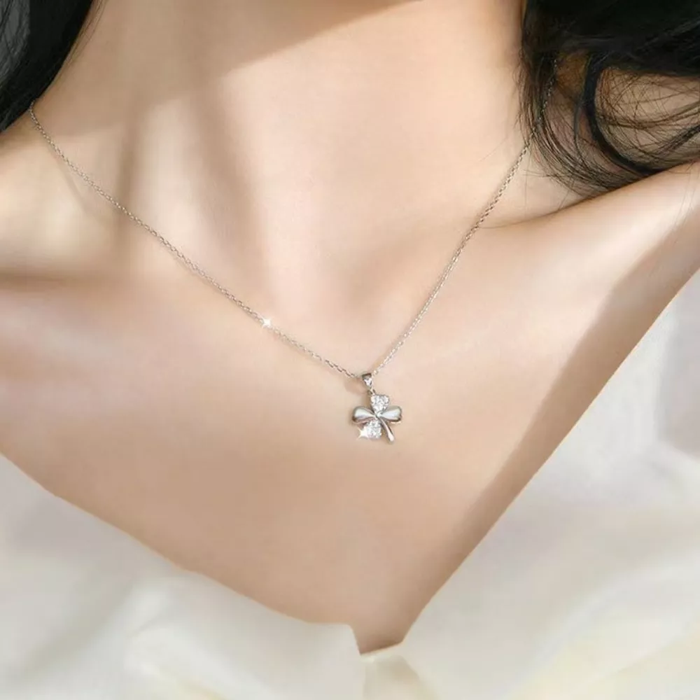 925 Sterling Silver Zircon Clover Pendant Necklace, image 2