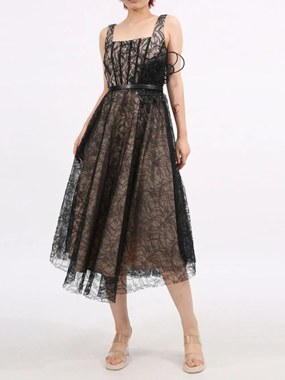 Lace Square Neck Midi Dress, image 8