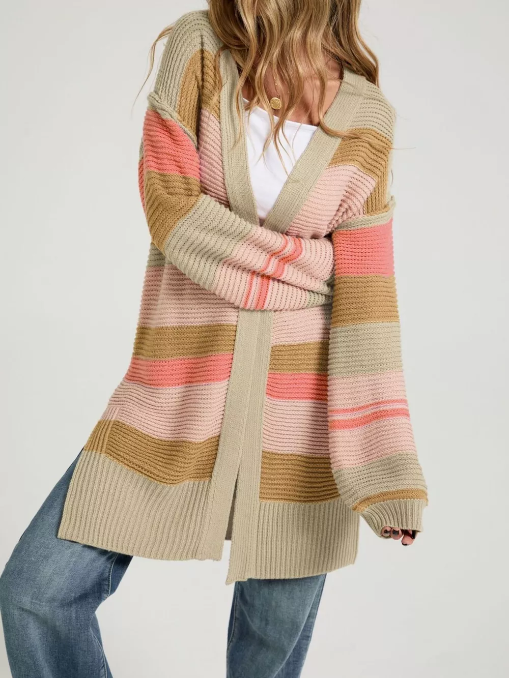 Color Block Striped Open Front Cardigan, image 8
