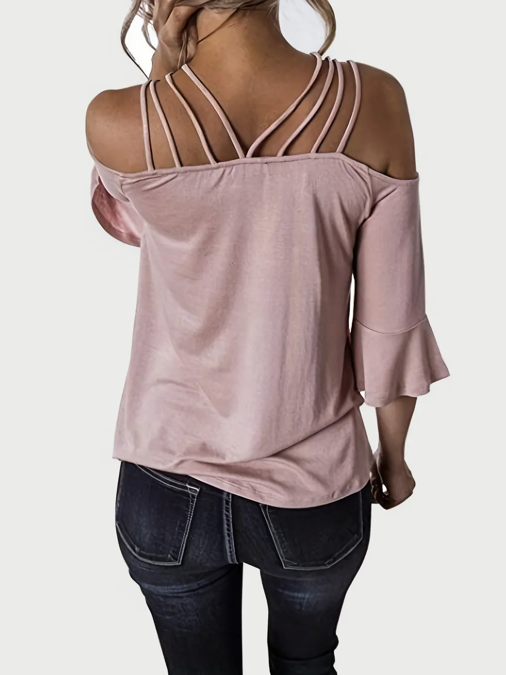 Full Size Cold Shoulder Three-Quarter Sleeve Blouse, image 14