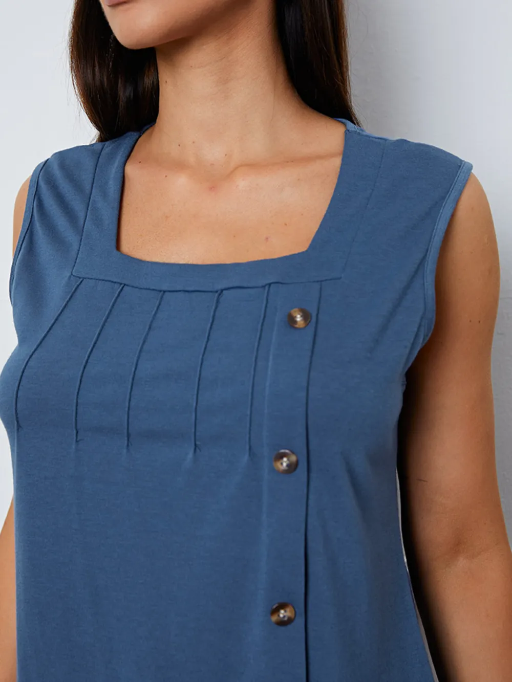 Square Neck Decorative Button Tank, image 5