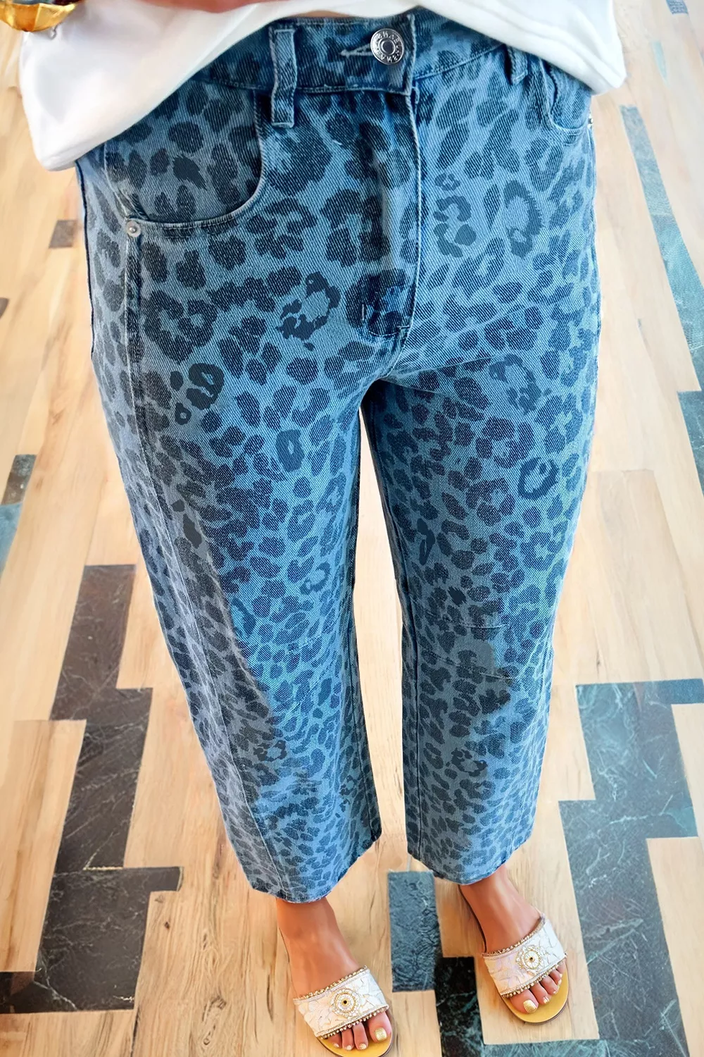Leopard Print Barrel Leg Jeans, image 5