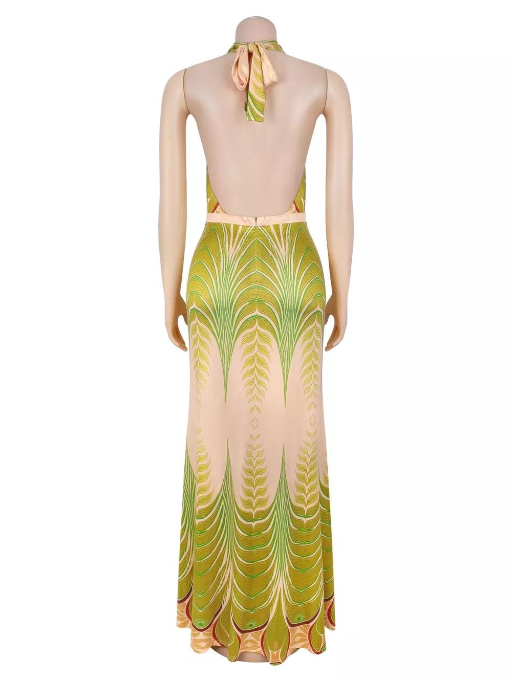 Elegant Halter Neck Maxi Dress with Gradient Leaf Print, image 8