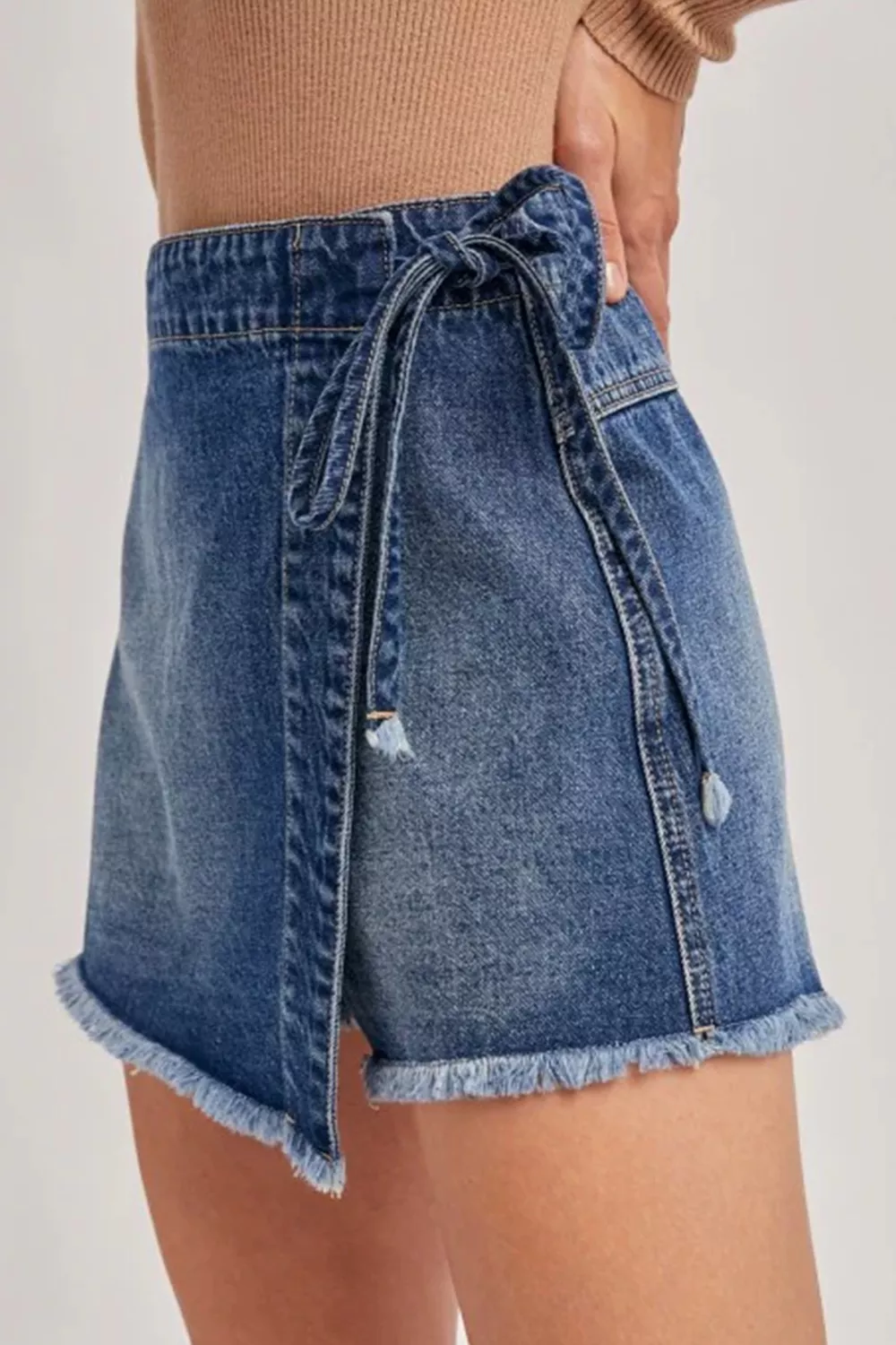 Wrapped Tied Waist Denim Skort, image 3
