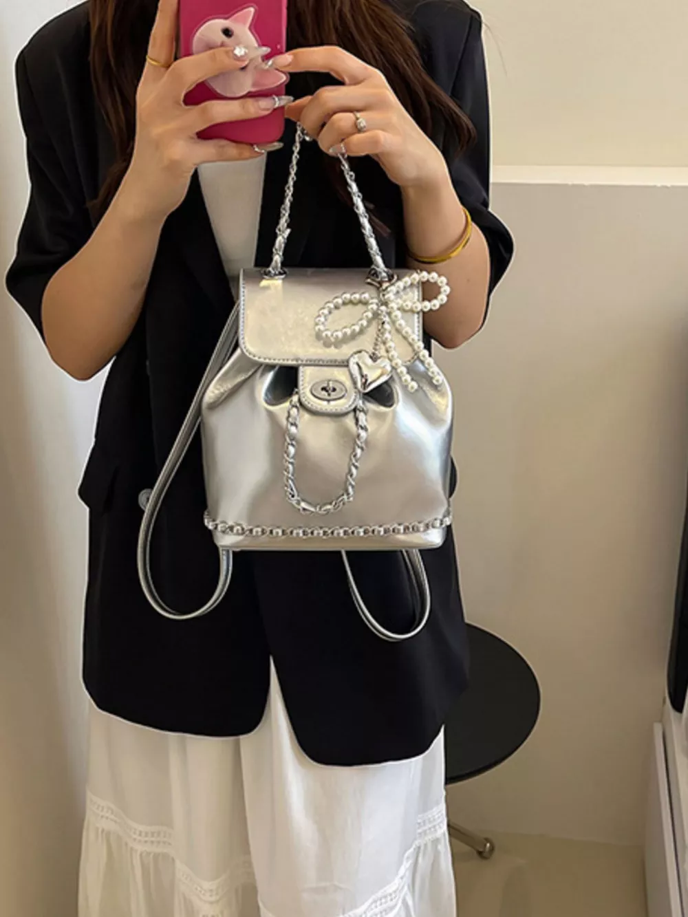 Pearl Decor Backpack Bag, image 2