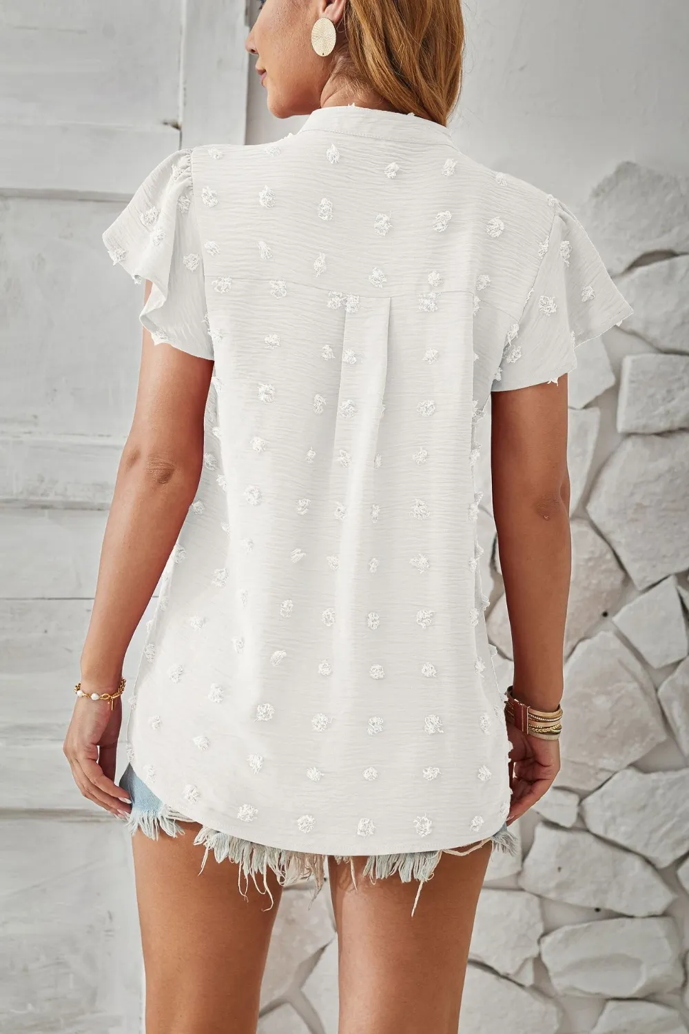 Swiss Dot Notched Cap Sleeve T-Shirt, image 15