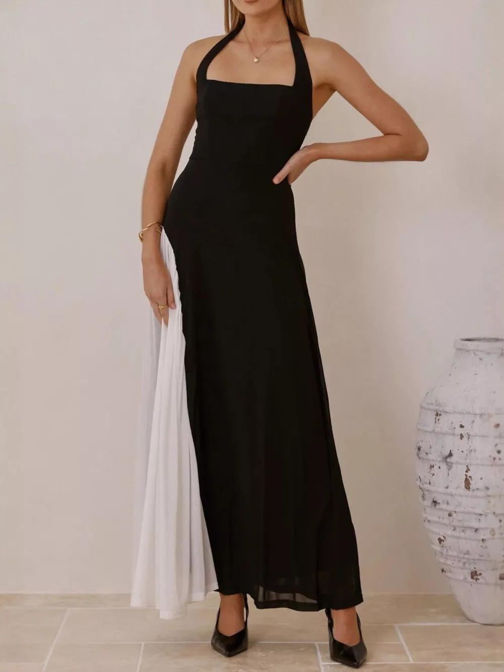 Contrast Halter Neck Maxi Dress, image 4
