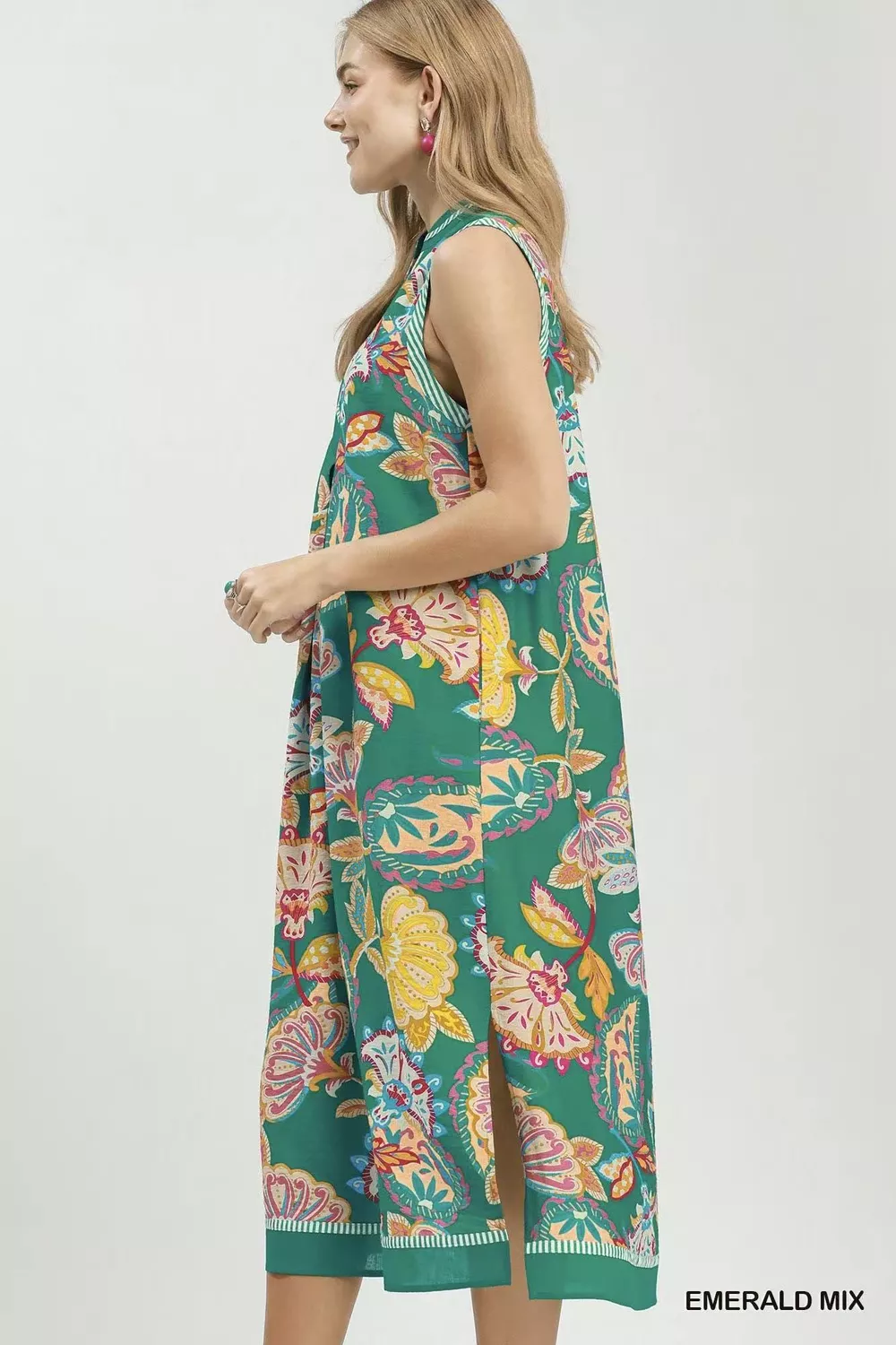 Paisley Floral Sleeveless Midi Dress, image 3