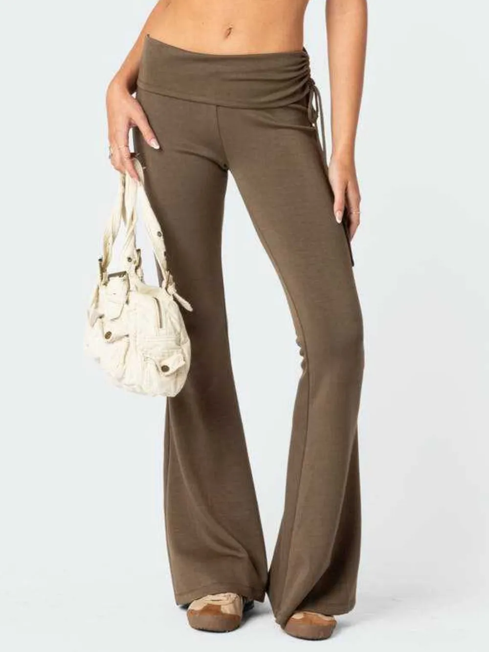 Drawstring Ruched Flare Pants, image 5