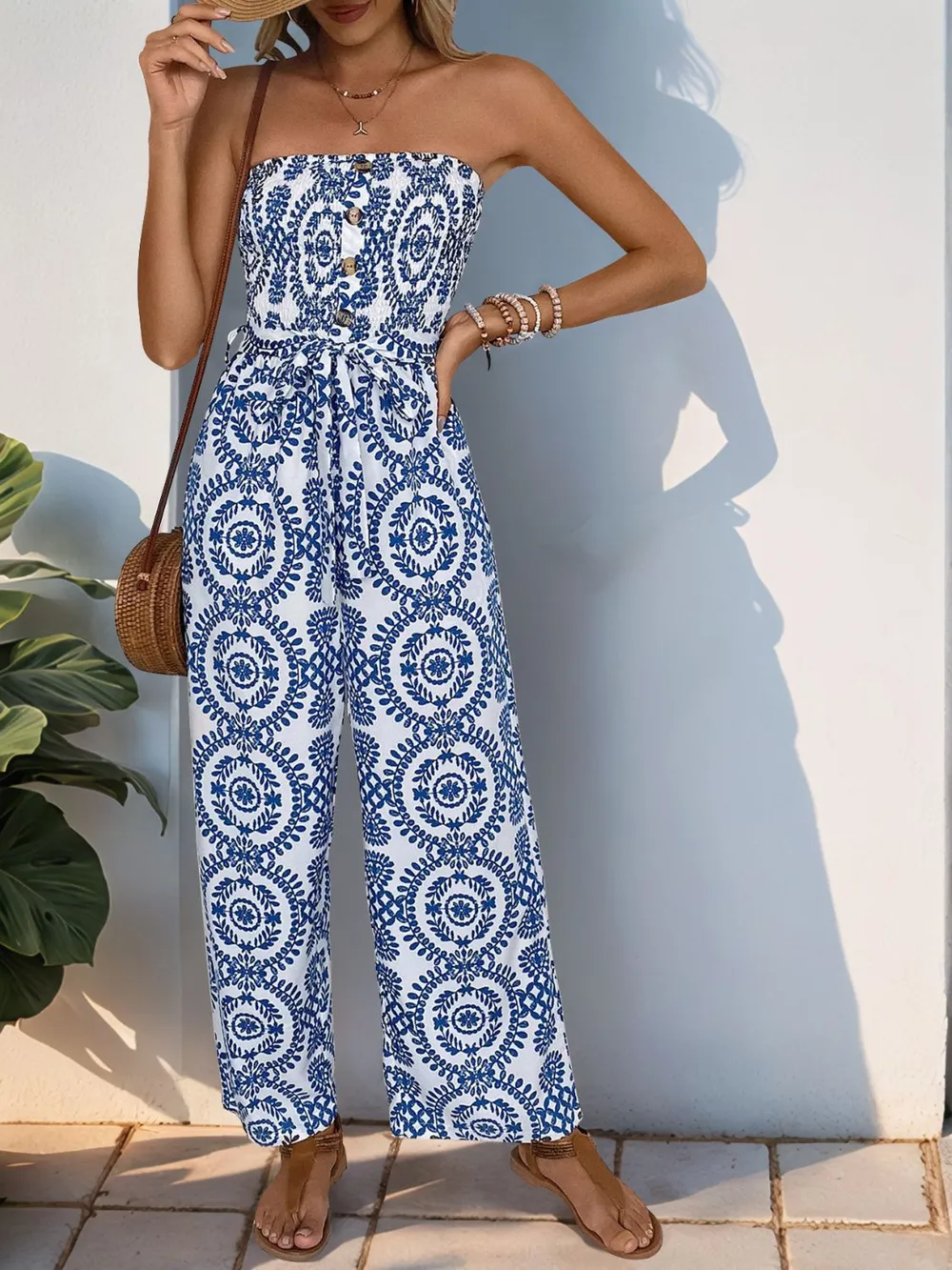 Smocked Tube Wide Leg Jumpsuit, image 7