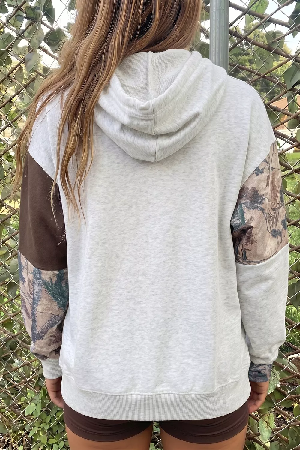 Multicolour Camo Print Drawstring Long Sleeve Western Style Hoodie, image 2