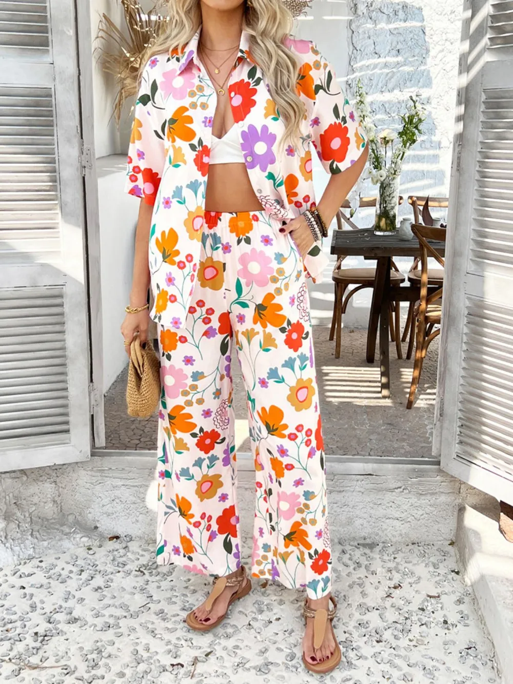 Printed Button Down Shirt and Pants Set, image 12