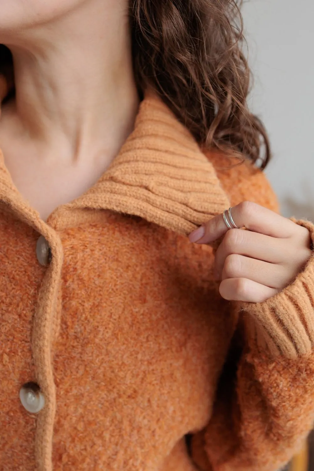 Collared Neck Button Down Long Sleeve Cardigan, image 8