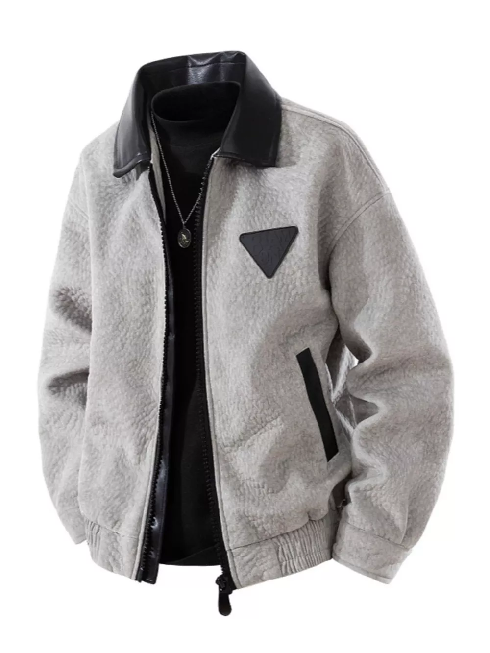 Men's Plus Size Leather Trimmed Zip Up Jacket, image 4