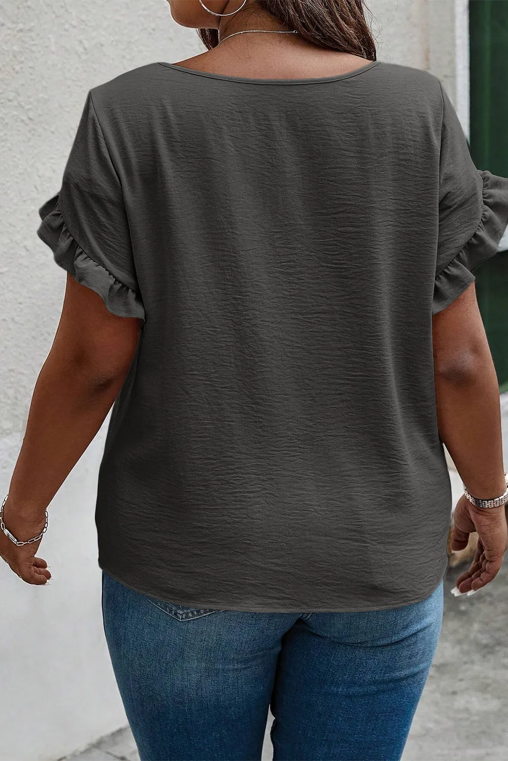 Plus Size Ruffled Round Neck Short Sleeve Blouse, image 9