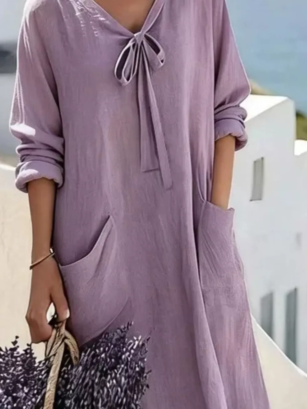 Full Size Long Sleeve Loose Maxi Dress with Pockets Plus Size, image 6