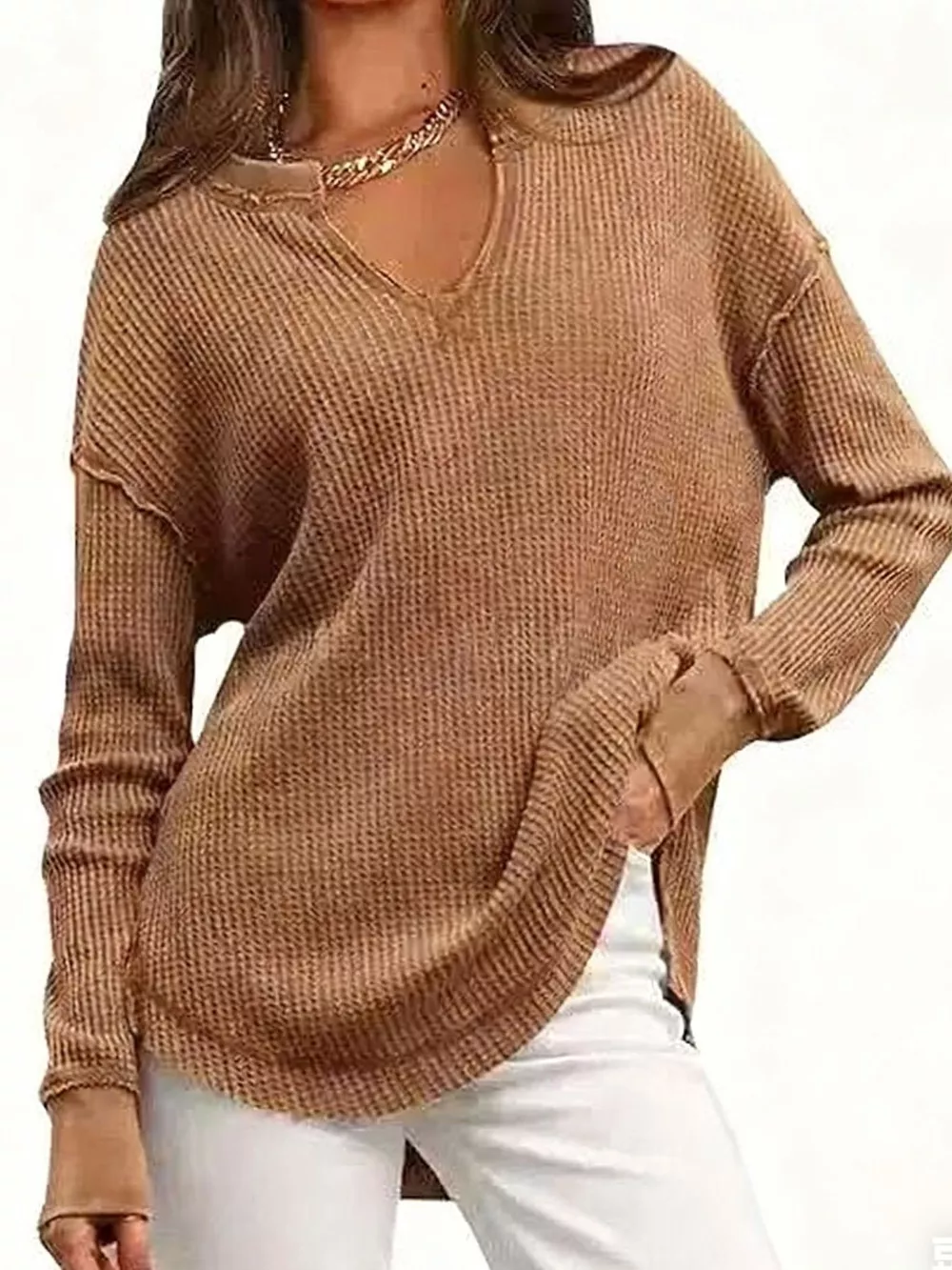 Waffle Knit Long Sleeve Sweatshirt, image 16