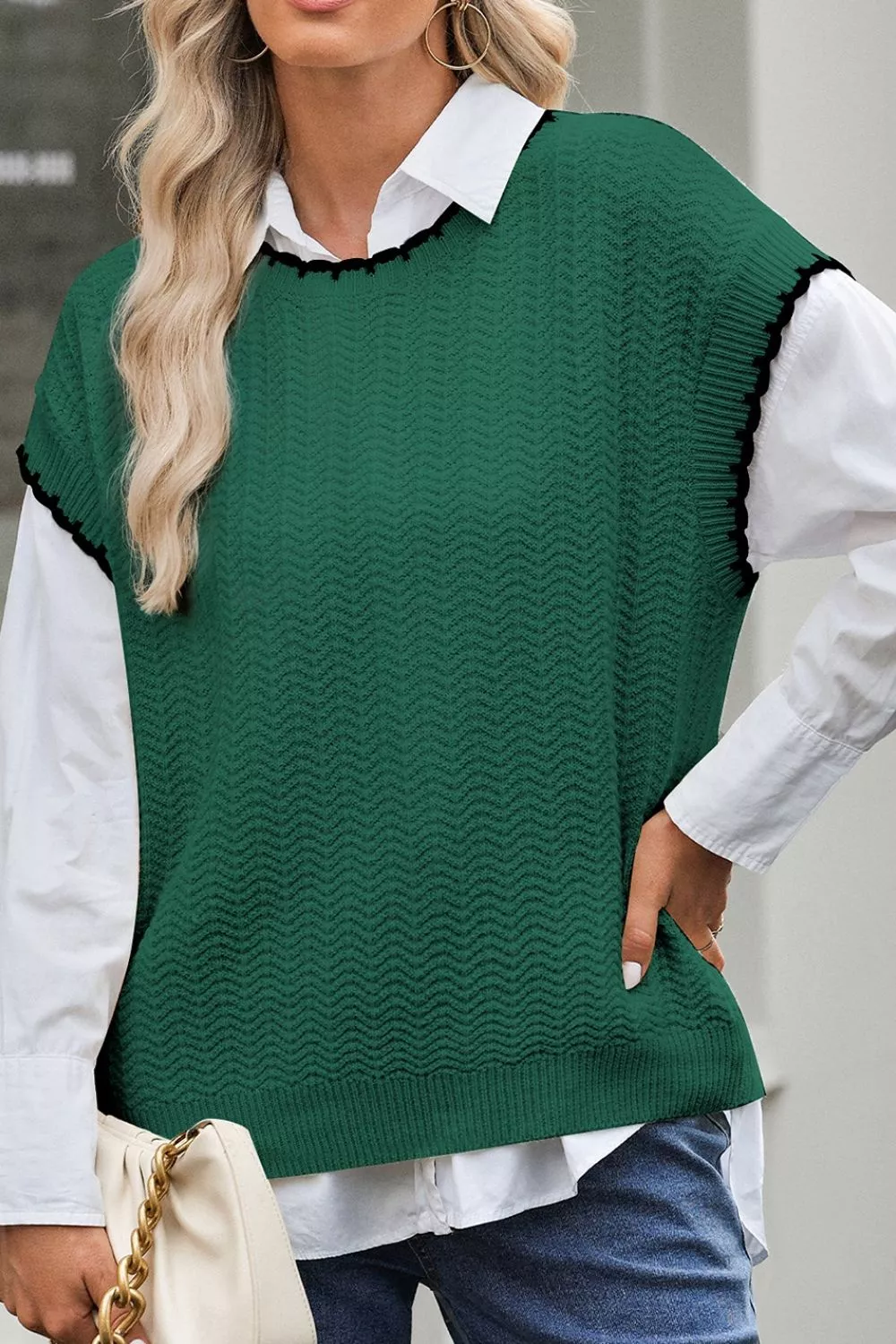 Chic Textured Knit Sleeveless Sweater Vest, image 5