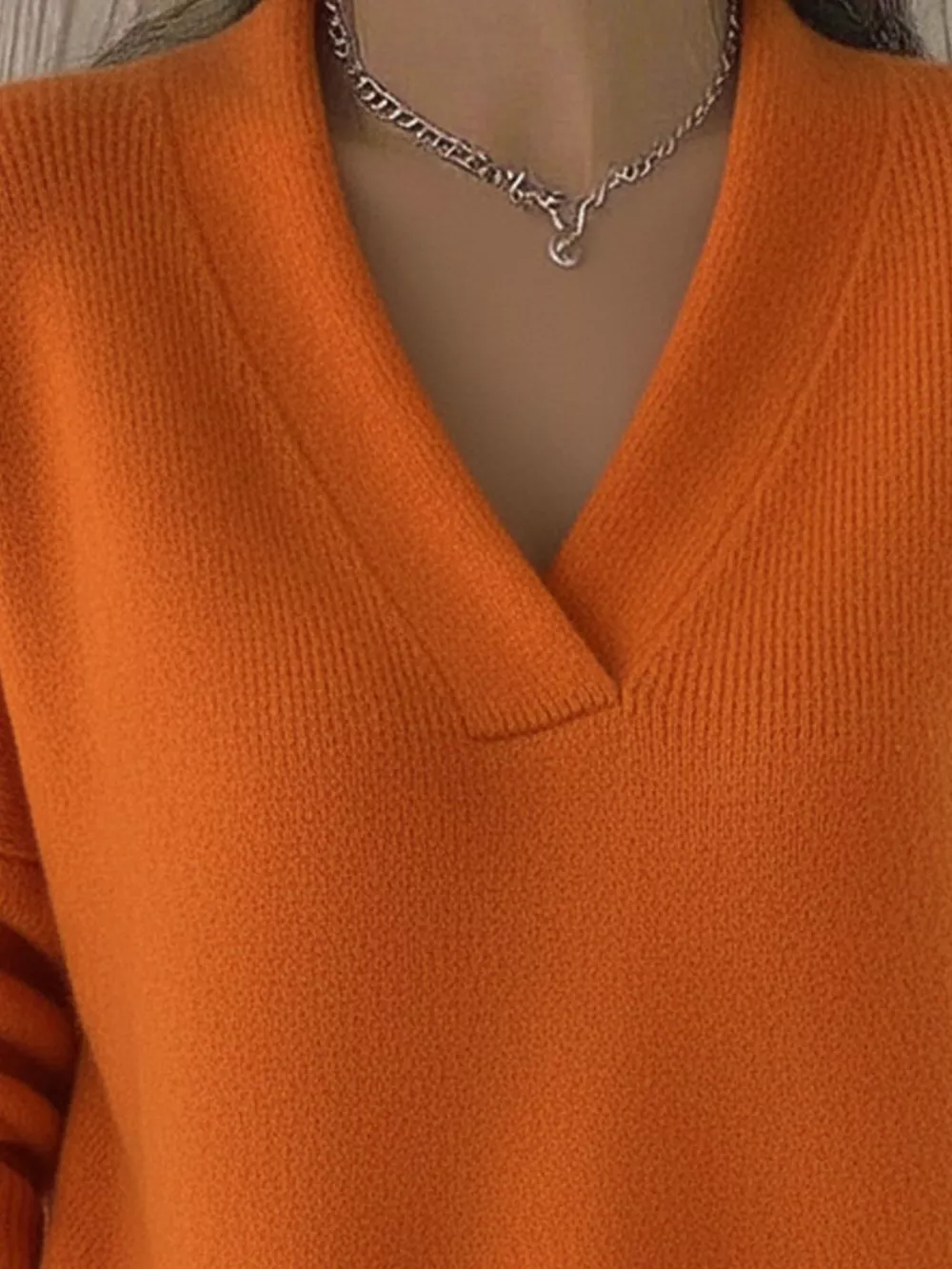 Full Size V-Neck Long Sleeve Sweater Plus Size, image 3